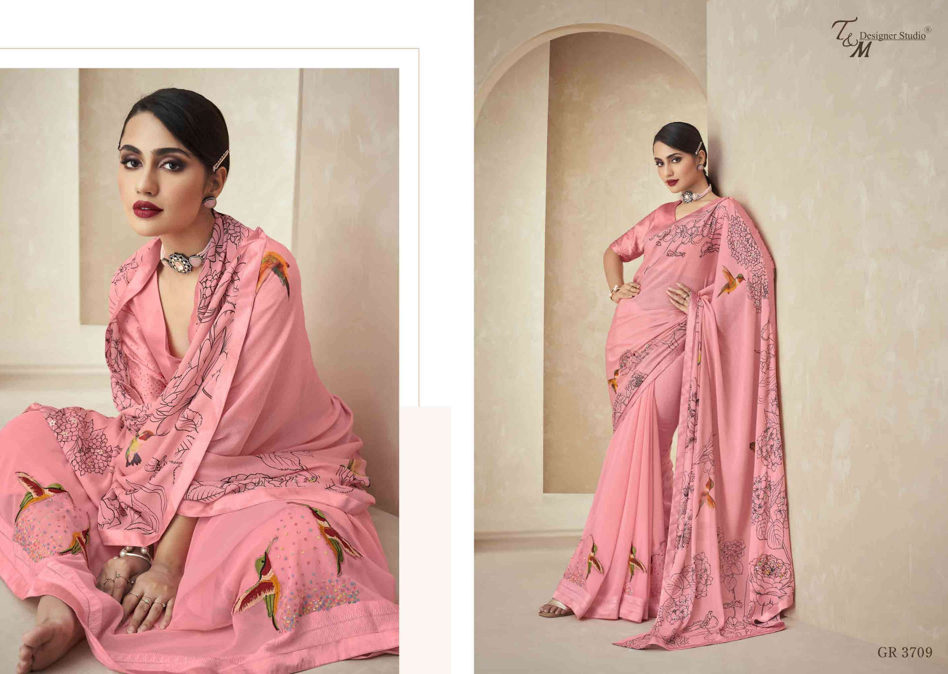 T & M DESIGNER GRACE VOL 17 3709-3722 SERIES BRANDED SAREE WHOLESALER IN SURAT