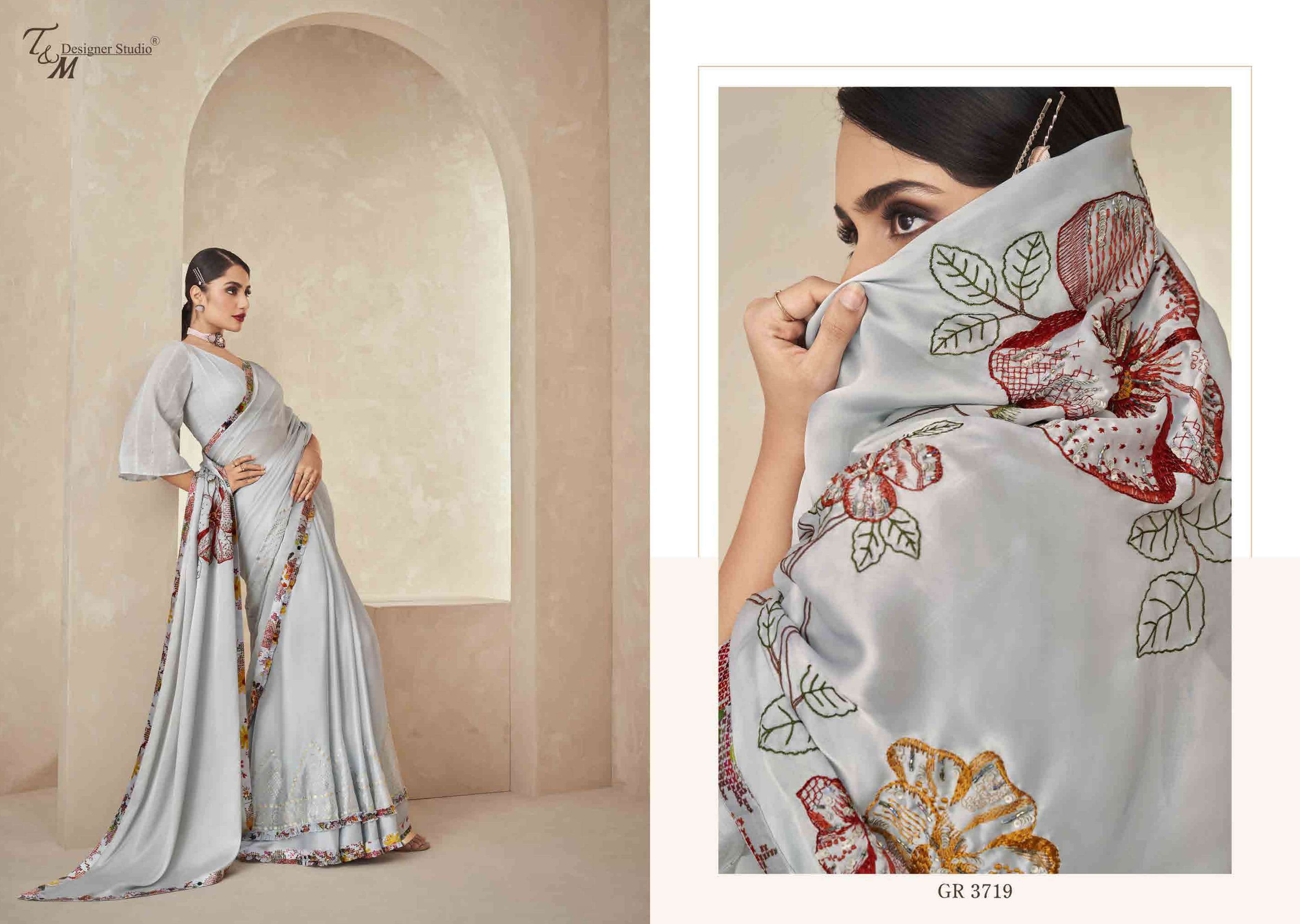 T & M DESIGNER GRACE VOL 17 3709-3722 SERIES BRANDED SAREE WHOLESALER IN SURAT