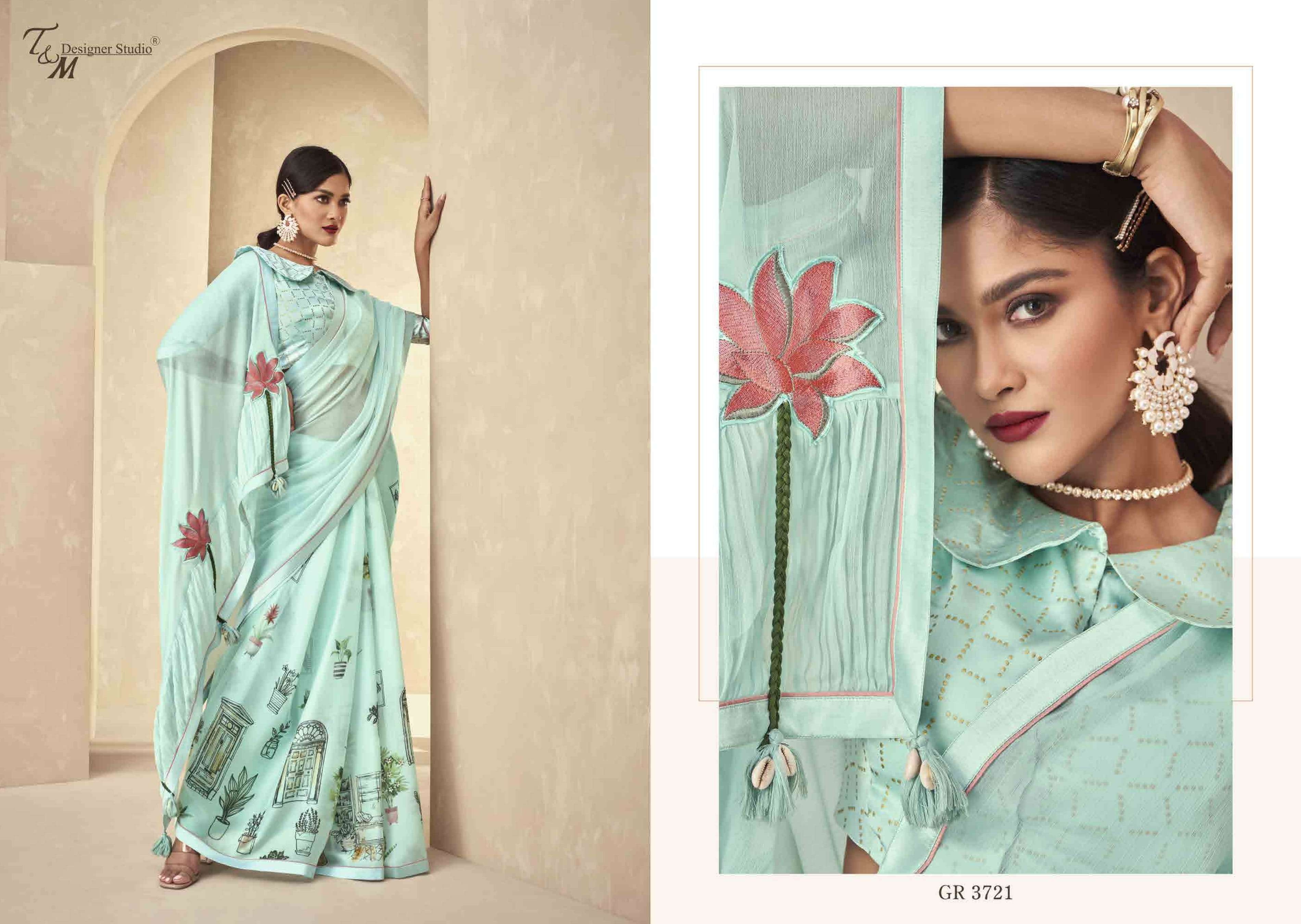 T & M DESIGNER GRACE VOL 17 3709-3722 SERIES BRANDED SAREE WHOLESALER IN SURAT