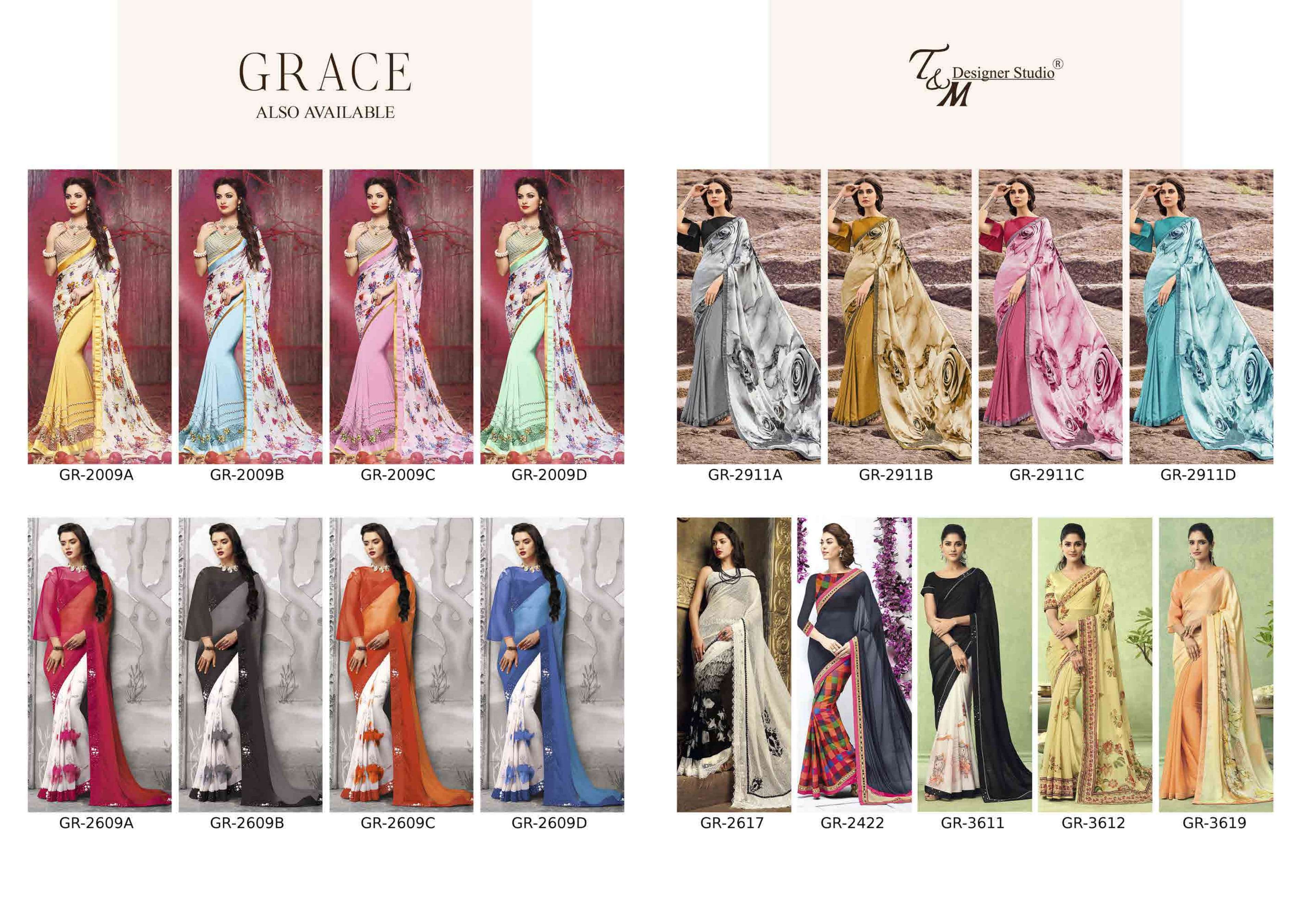 T & M DESIGNER GRACE VOL 17 3709-3722 SERIES BRANDED SAREE WHOLESALER IN SURAT