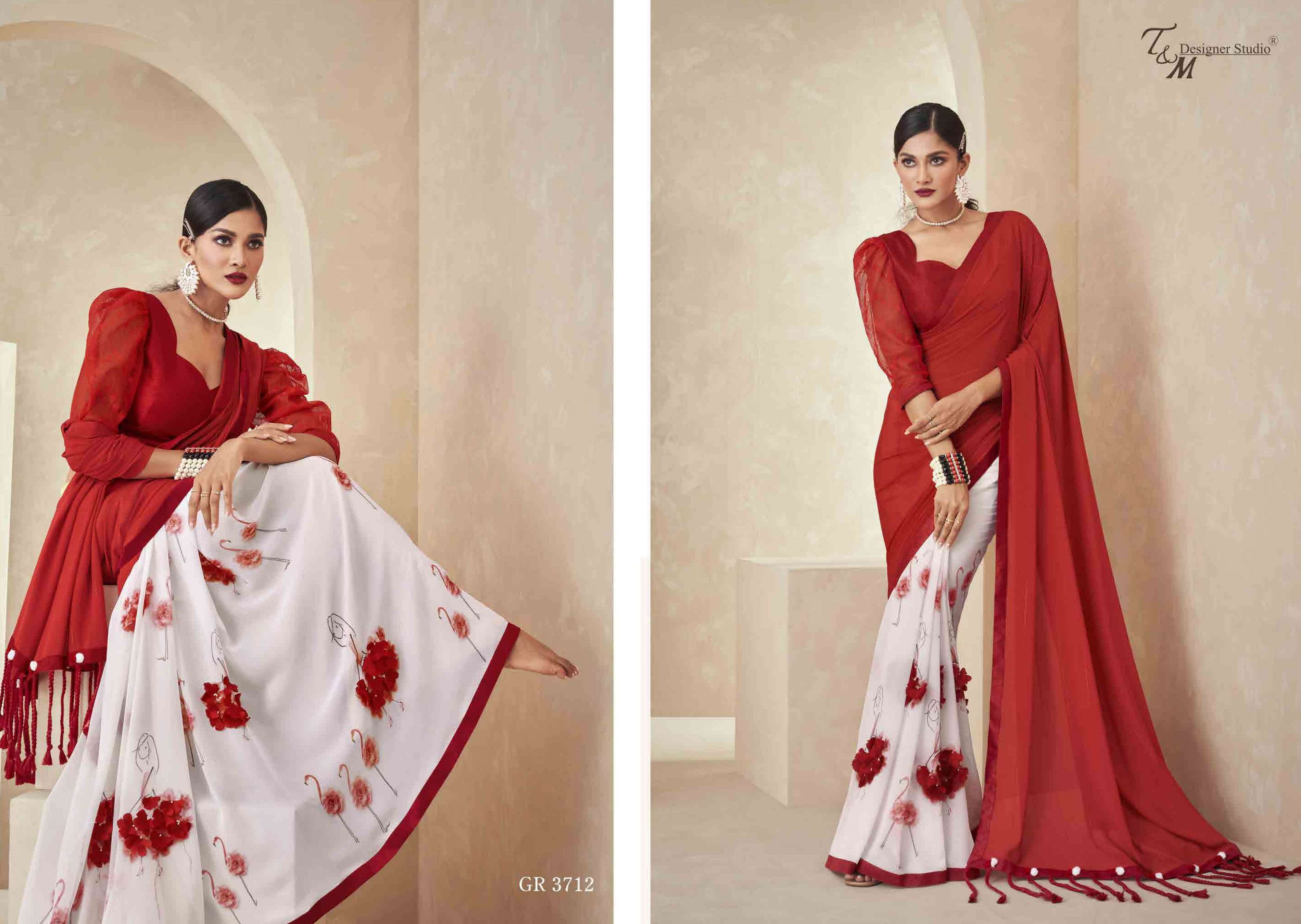 T & M DESIGNER GRACE VOL 17 3709-3722 SERIES BRANDED SAREE WHOLESALER IN SURAT
