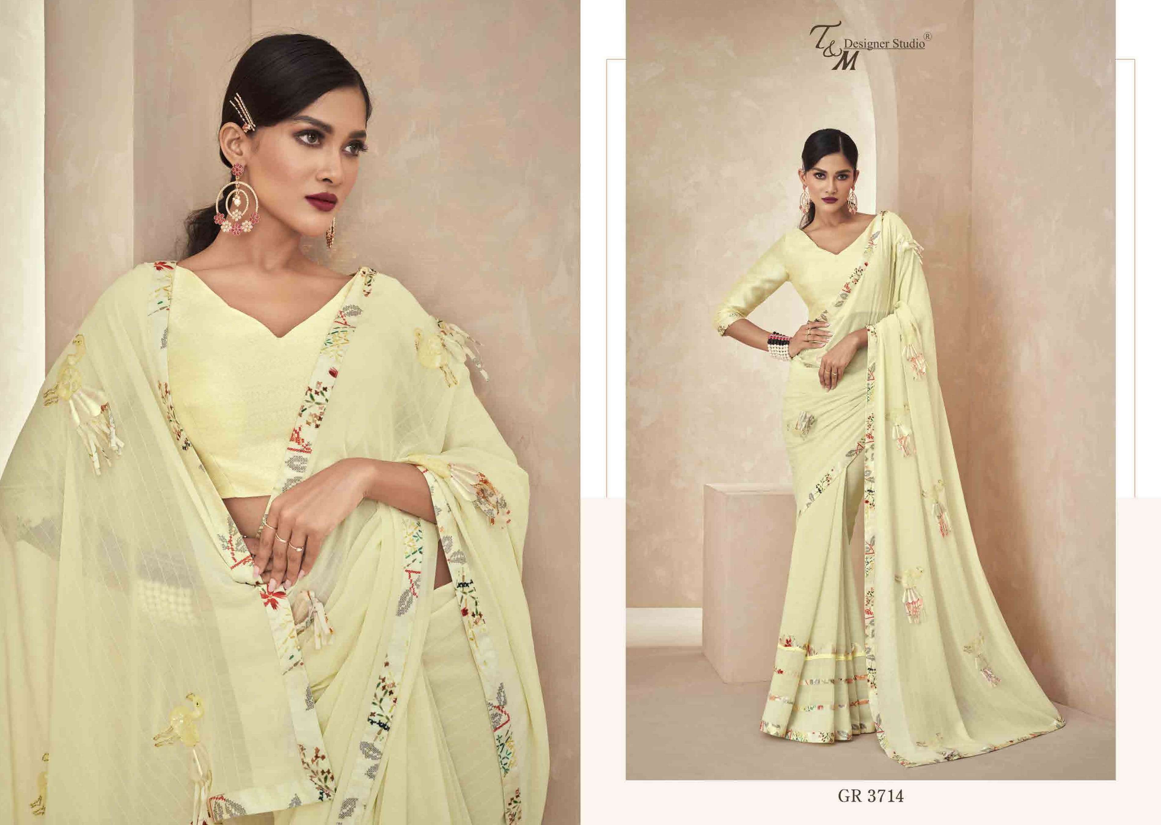 T & M DESIGNER GRACE VOL 17 3709-3722 SERIES BRANDED SAREE WHOLESALER IN SURAT