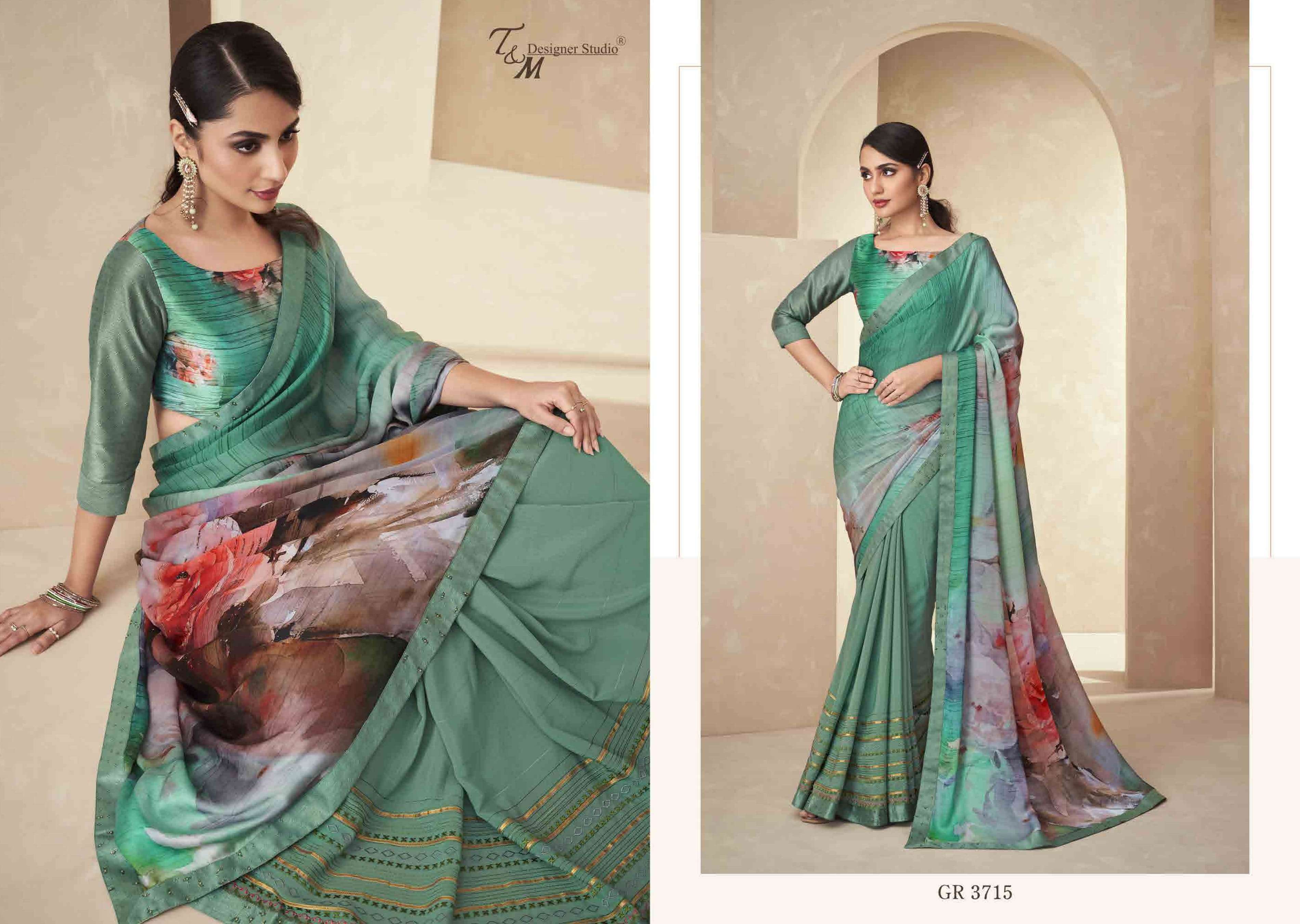 T & M DESIGNER GRACE VOL 17 3709-3722 SERIES BRANDED SAREE WHOLESALER IN SURAT