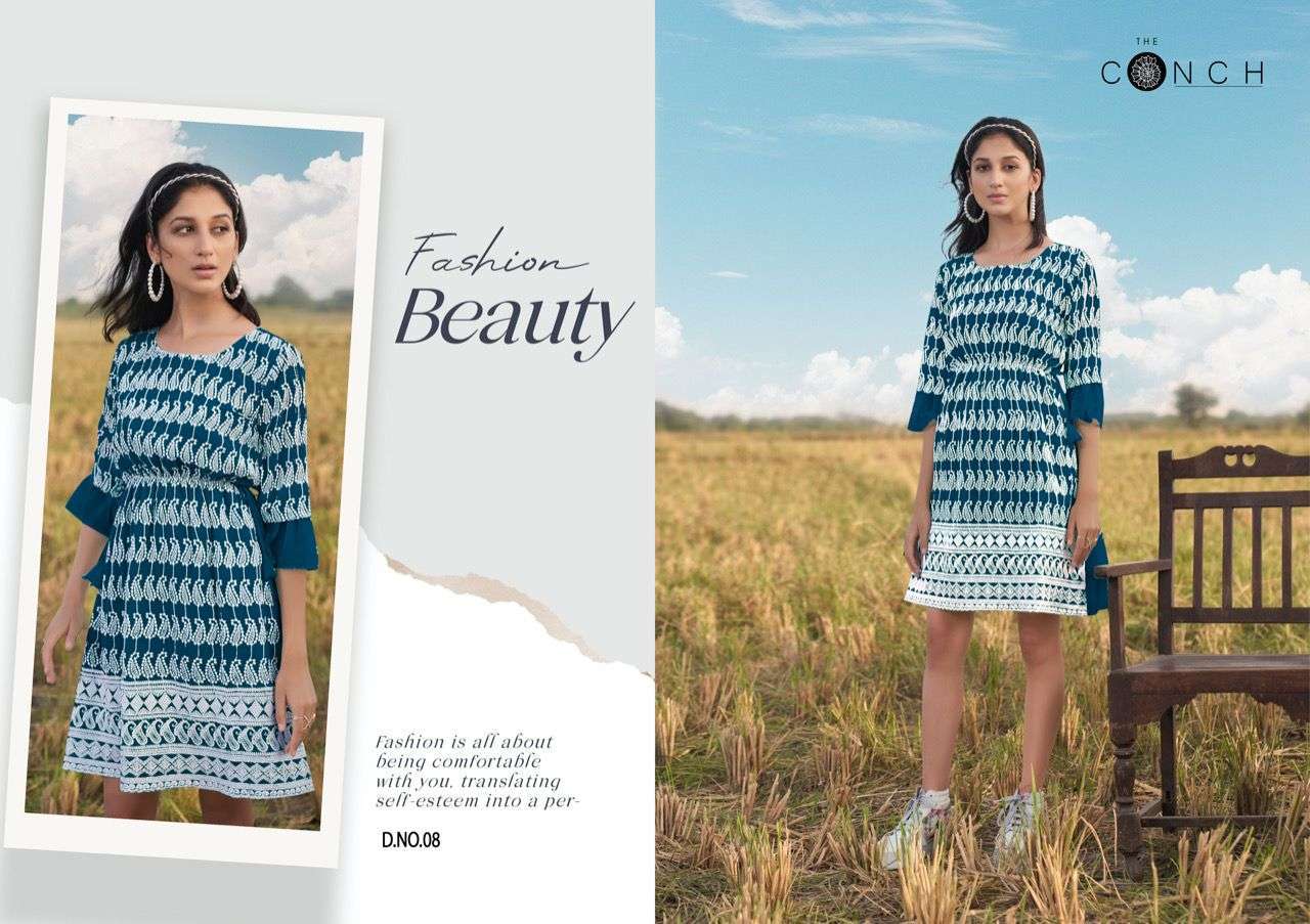  THE CONCH PRESENT COLOUR PLUS VOL 1 GEORGETTE SCHIFFLI WORK SHORT KURTIS