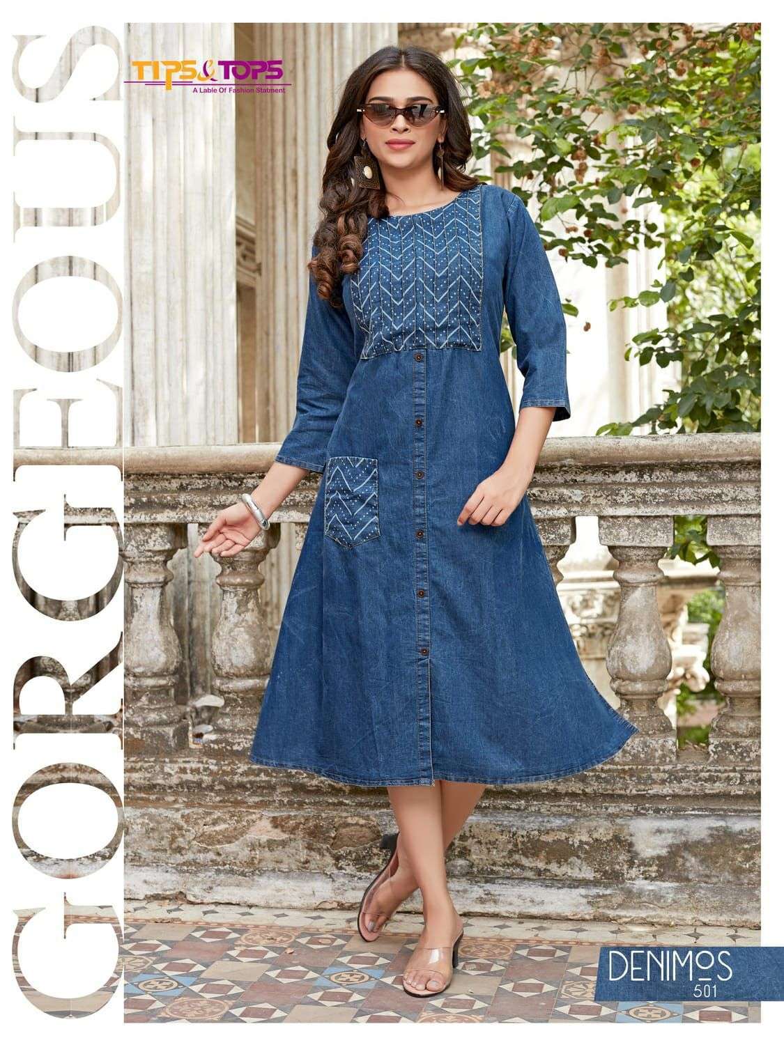 Abstract Printed A-line Kurti (Blue) – Yash Gallery