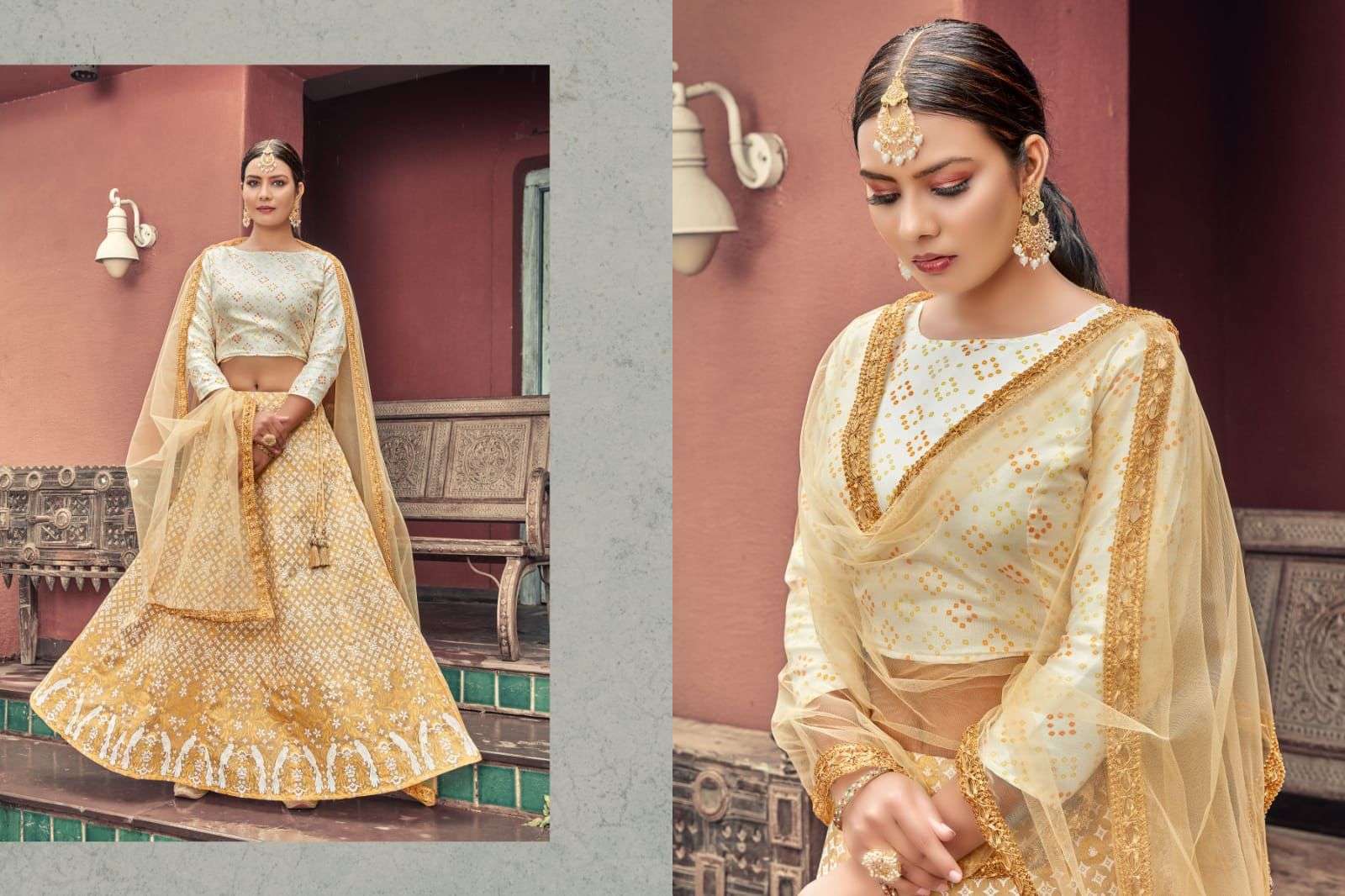 TIPS & TOPS LEHNGA CHANDERI SILK CROP TOP WITH SKIRT AND DUPATTA