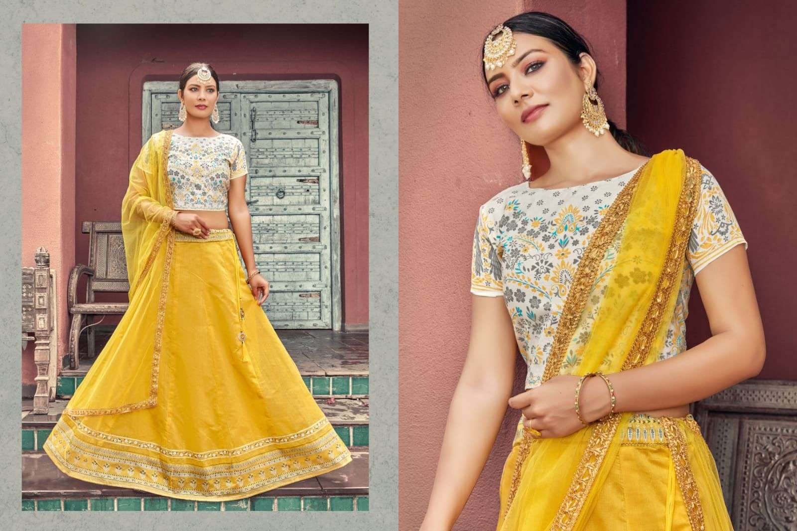 TIPS & TOPS LEHNGA CHANDERI SILK CROP TOP WITH SKIRT AND DUPATTA