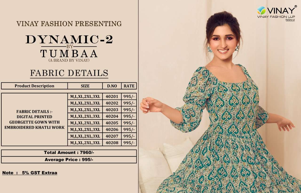  TUMBAA DYNAMIC VOL 2 BY VINAY GEORGETTE DIGITAL PRINTED EMBROIDERY LONG GOWN