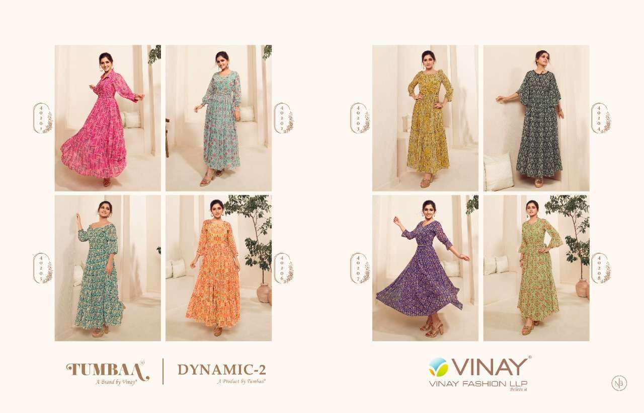  TUMBAA DYNAMIC VOL 2 BY VINAY GEORGETTE DIGITAL PRINTED EMBROIDERY LONG GOWN