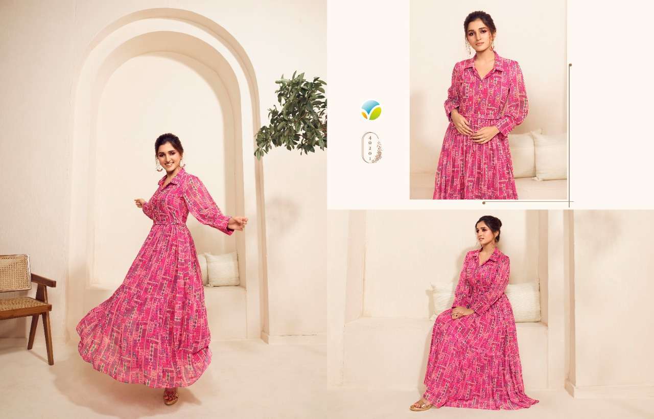  TUMBAA DYNAMIC VOL 2 BY VINAY GEORGETTE DIGITAL PRINTED EMBROIDERY LONG GOWN