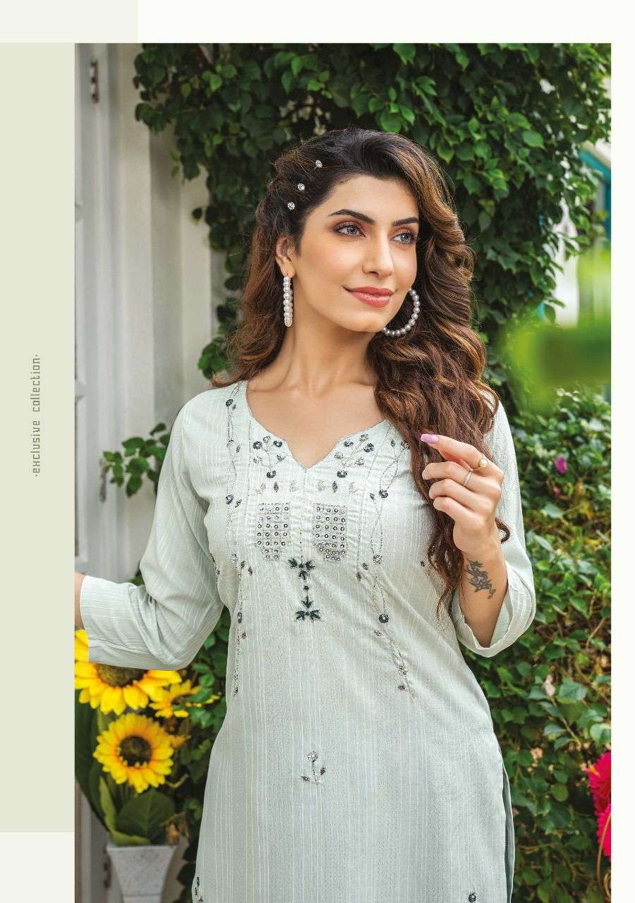 Wanna®️ ProductLaunch New Super Fancy Rayon Hand Work Kurti With Pant Catalogue name :