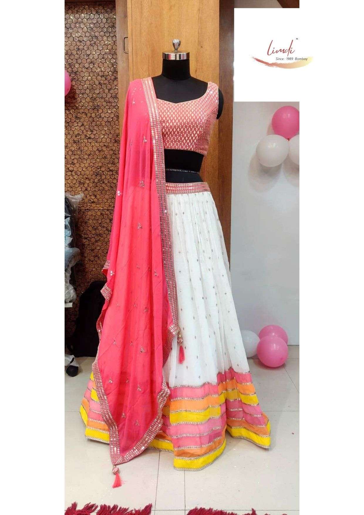 White n Pink Designer Lehenga at wholesale Price