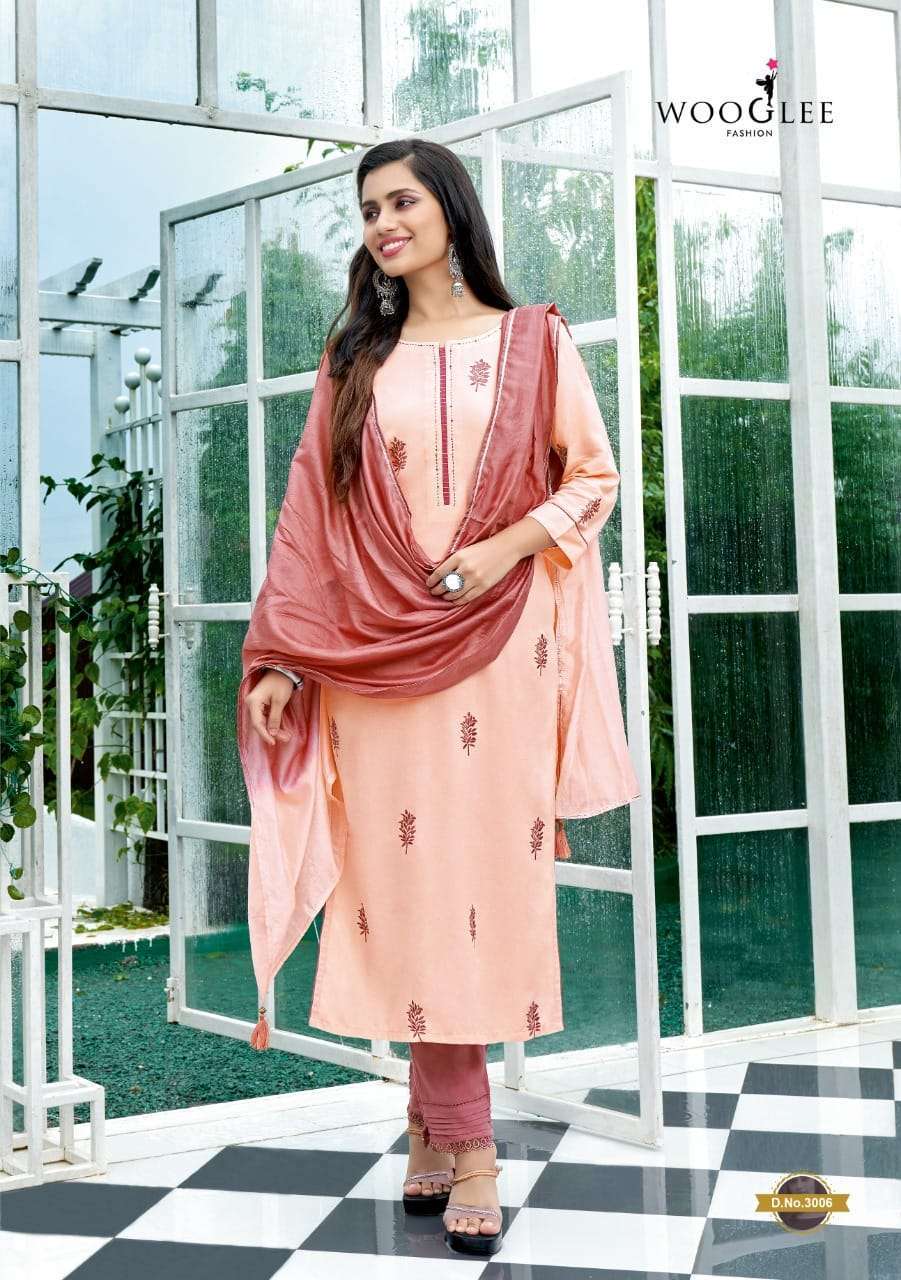  WOOGLEE BUTTERFLY FANCY KURTI WITH BOTTOM AND DUPATTA SET READYMADE ONLINE