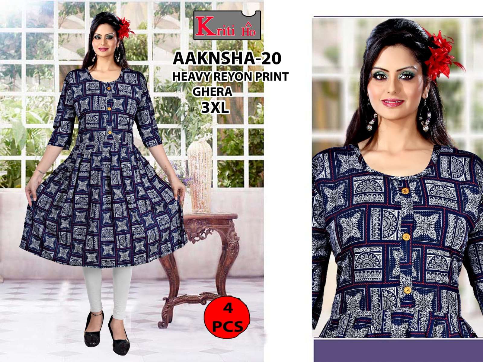 Aanksha  Riyon print selfi kurti