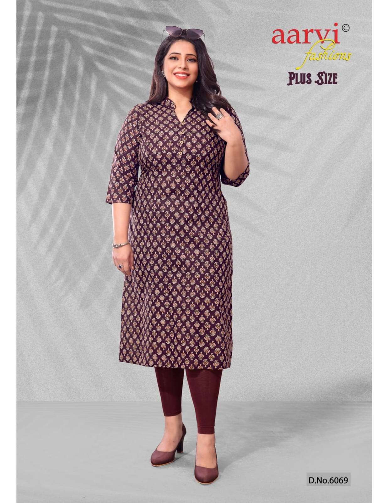 YASH GALLERY Womens Plus Size Cotton Anarkali Kurti Brown  Yash Gallery
