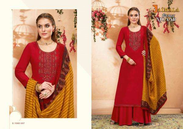 Alok Jaimala Nigaar Catalog Rayon Embroidery Designer Exclusive Dress Materials