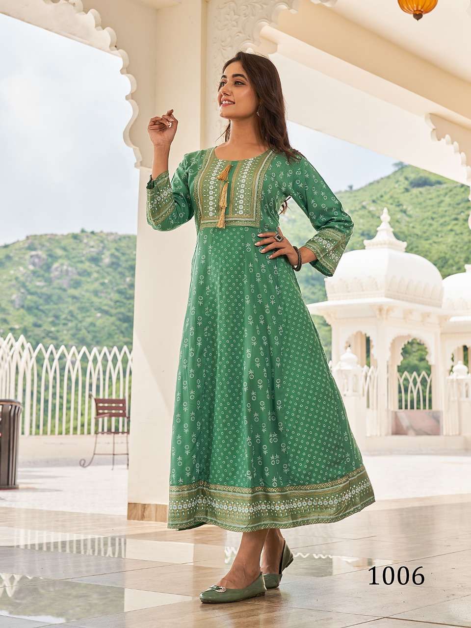 Pistachio Green Floral Block Printed Anarkali Kurta Set (Set of 3) | Anarkali  kurta, Anarkali suit, Green anarkali