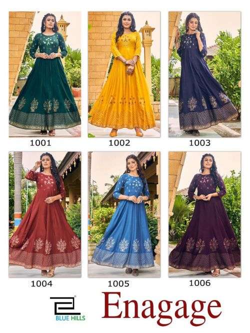 Blue Hills Enagage Catalog Designer Heavy Rayon Long Anarkali Kurtis