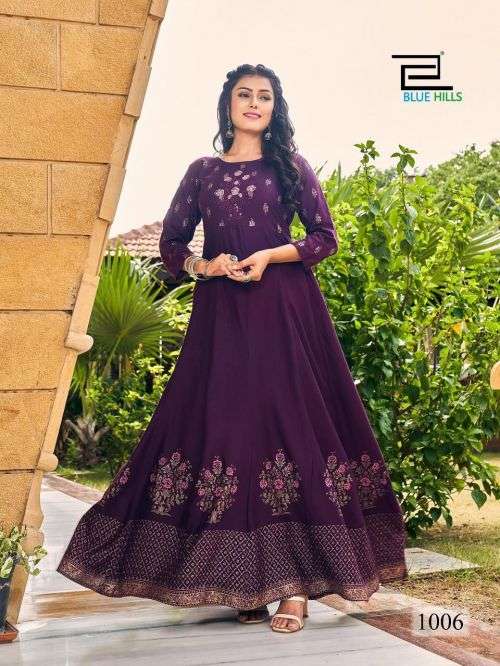 Blue Hills Enagage Catalog Designer Heavy Rayon Long Anarkali Kurtis