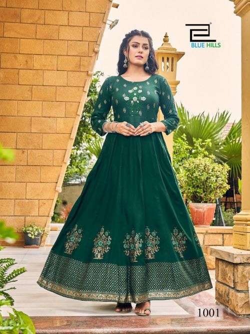 Blue Hills Enagage Catalog Designer Heavy Rayon Long Anarkali Kurtis