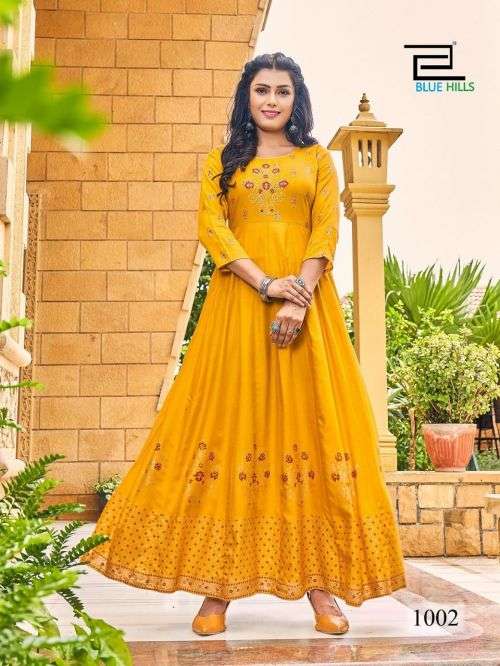 Blue Hills Enagage Catalog Designer Heavy Rayon Long Anarkali Kurtis