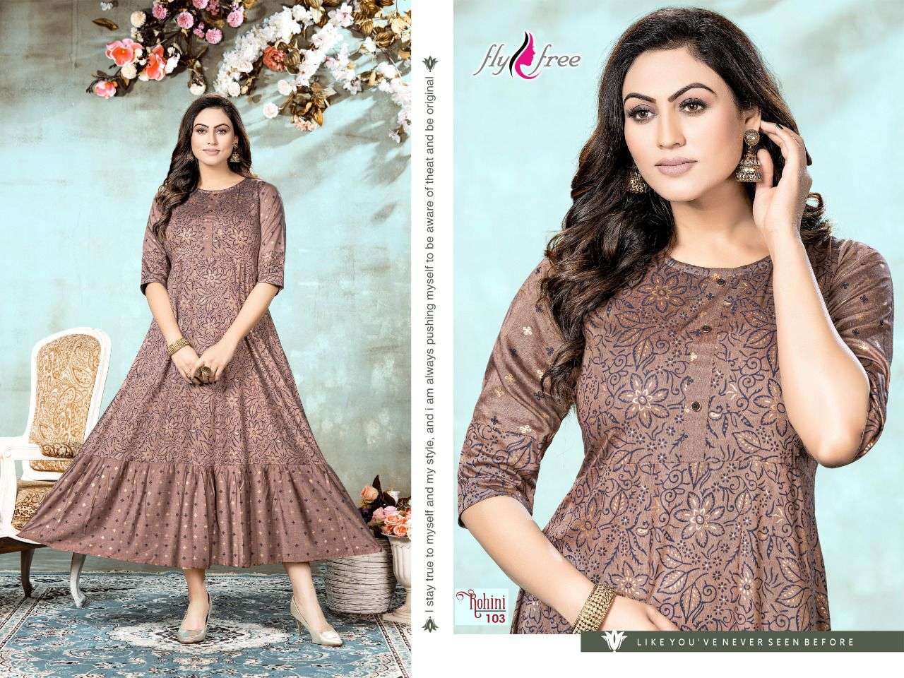Fly Free Rohini Vol 1 Catalog Black Rayon Anarkali Kurtis