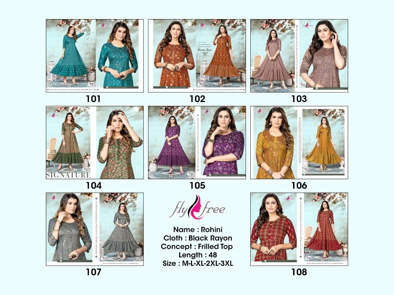 Fly Free Rohini Vol 1 Catalog Black Rayon Anarkali Kurtis