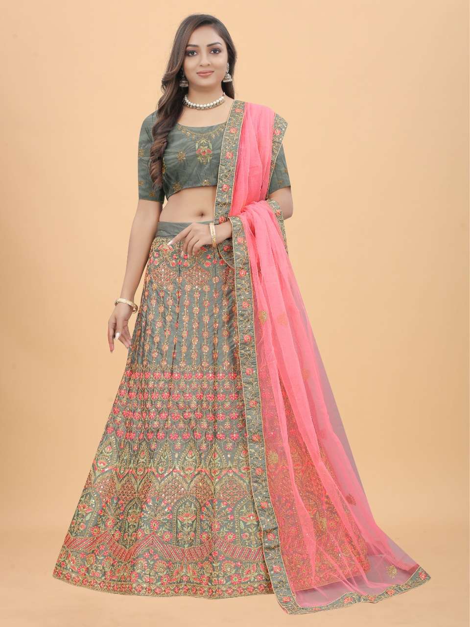 Grey n pink Color Lehenga choli wholesale india