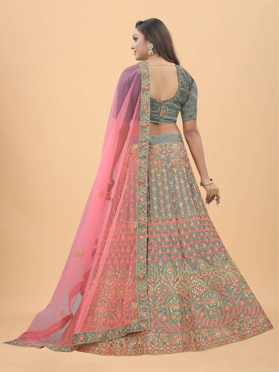 Grey n pink Color Lehenga choli wholesale india