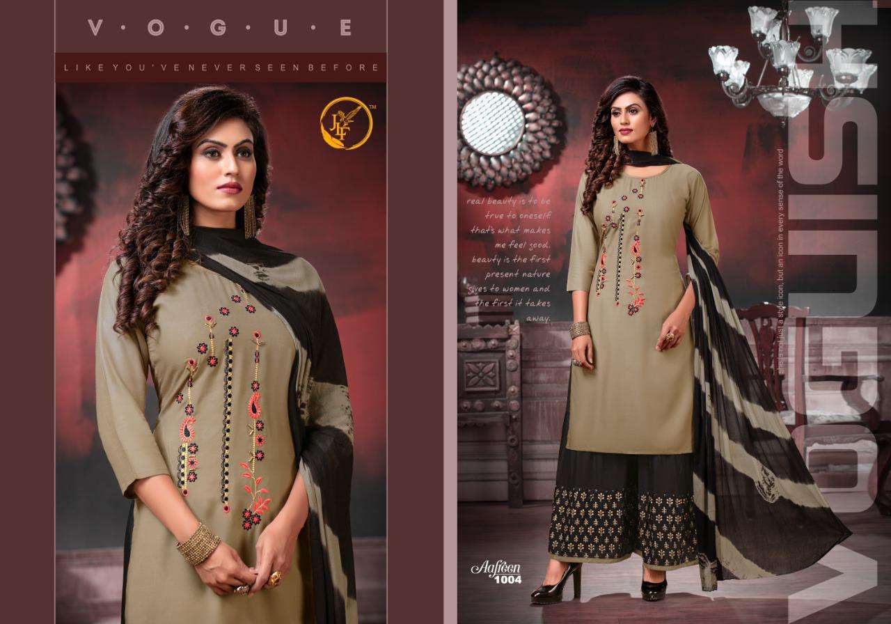  JLF PRESENTS AAFREEN RAYON WITH EMBROIDERY DESIGNER KURTI COMBO SET WHOLESALERS SURAT