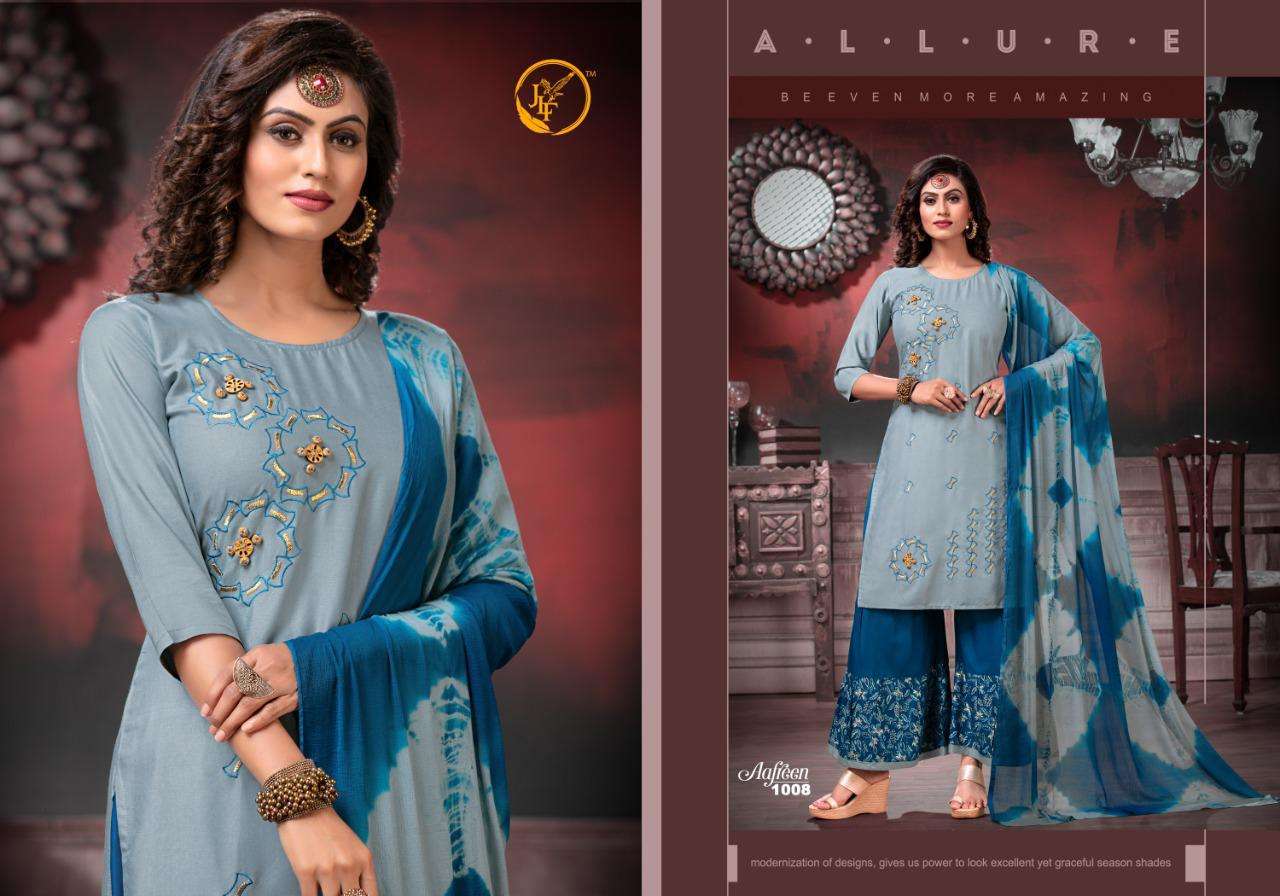 JLF PRESENTS AAFREEN RAYON WITH EMBROIDERY DESIGNER KURTI COMBO SET WHOLESALERS SURAT