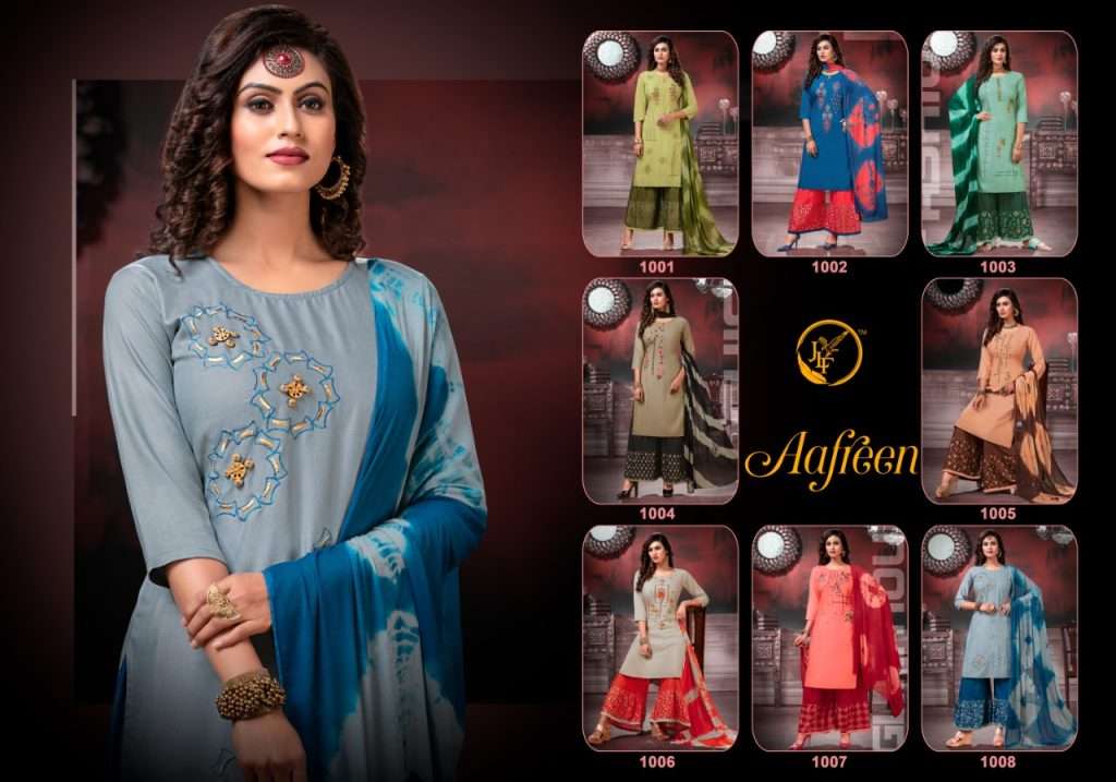  JLF PRESENTS AAFREEN RAYON WITH EMBROIDERY DESIGNER KURTI COMBO SET WHOLESALERS SURAT