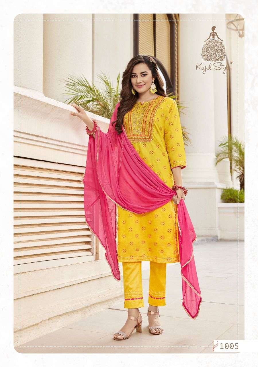 Pink Embroidered Kurti with Kalidaar Palazzo and Yellow Bandhni Dupatt –  anokherang