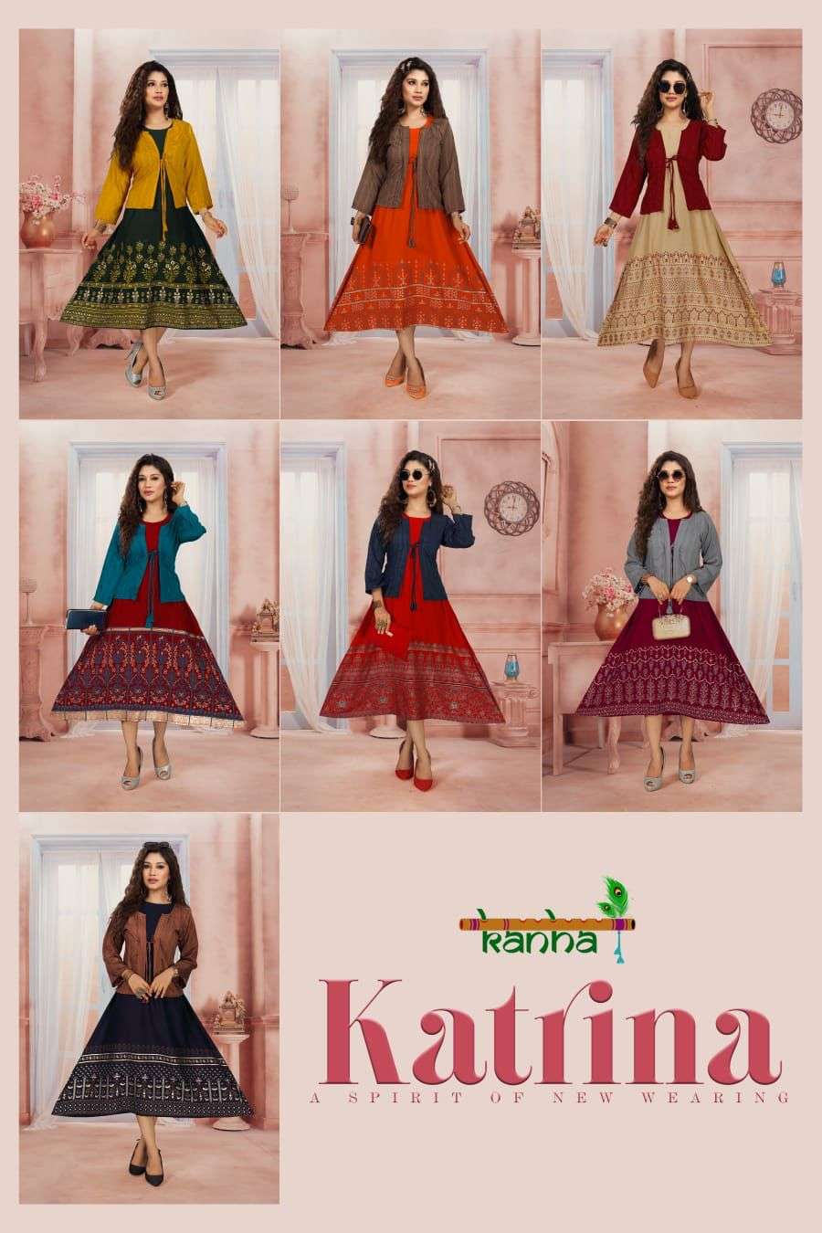 Kanha Katrina Catalog Rayon Anarkali Kurti With Jacket