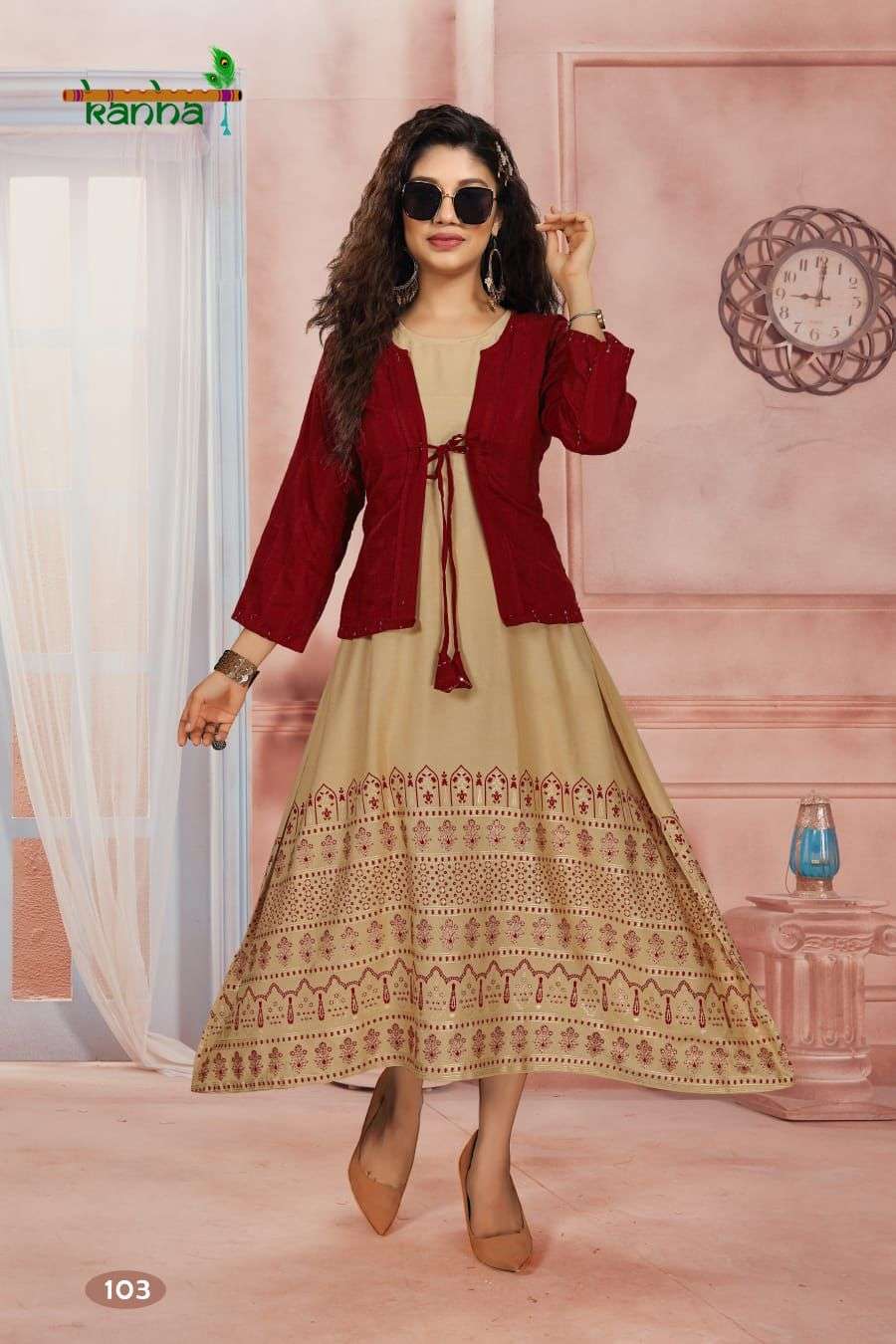 Kanha Katrina Catalog Rayon Anarkali Kurti With Jacket