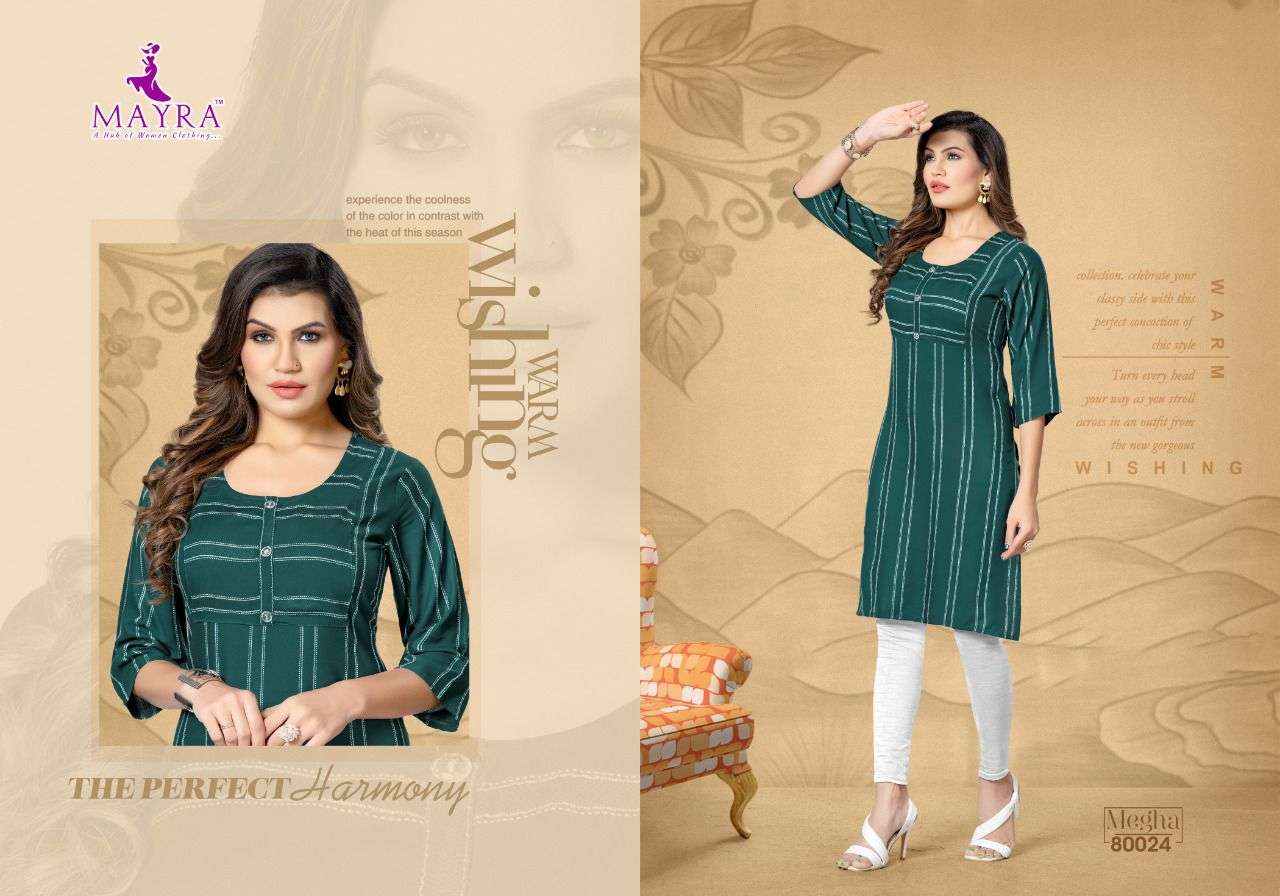 Mayra Megha Catalog Rayon Exclusive Designer Kurtis