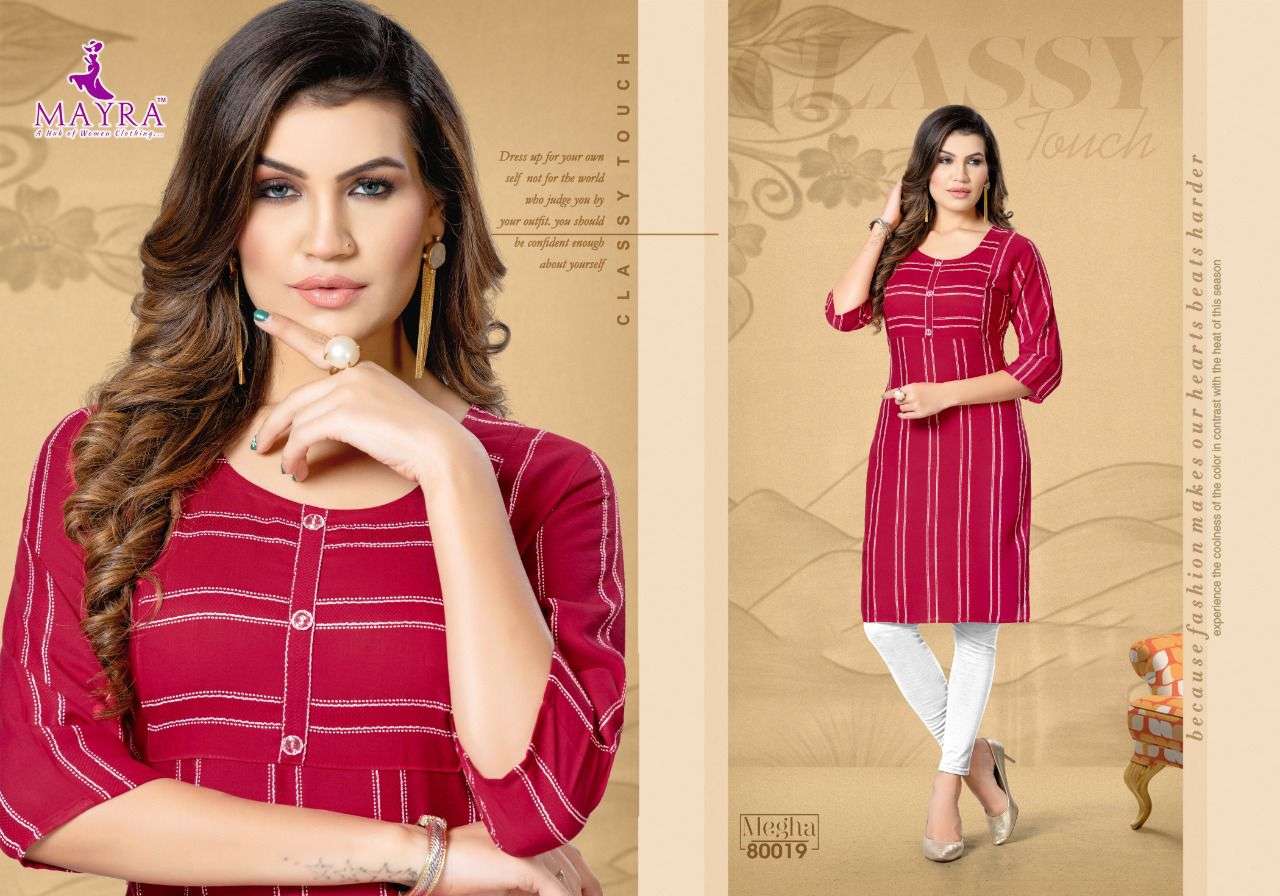 Mayra Megha Catalog Rayon Exclusive Designer Kurtis
