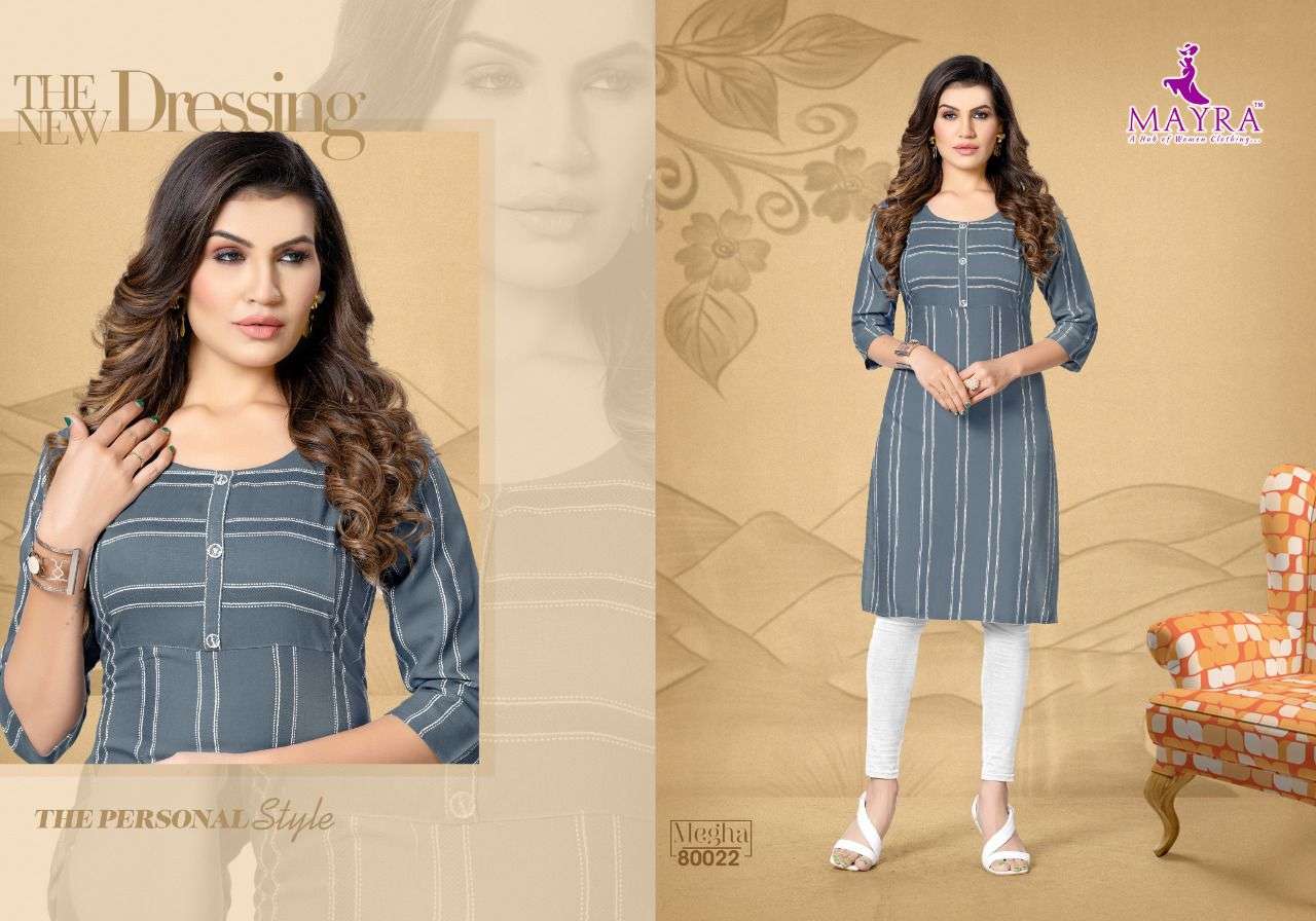 Mayra Megha Catalog Rayon Exclusive Designer Kurtis