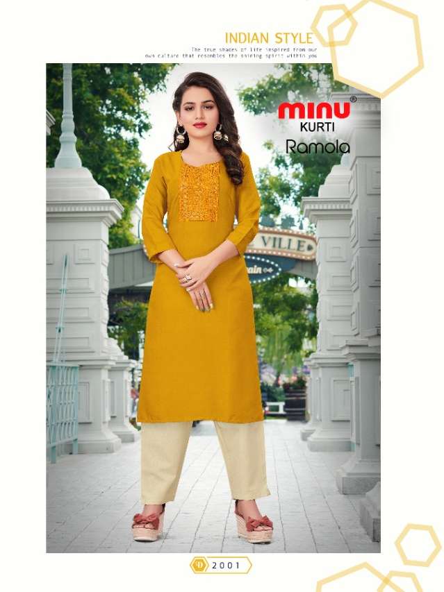 Minu RAMOLA Vol-2 Rayon Embroidered Kurtis-6P Catalog