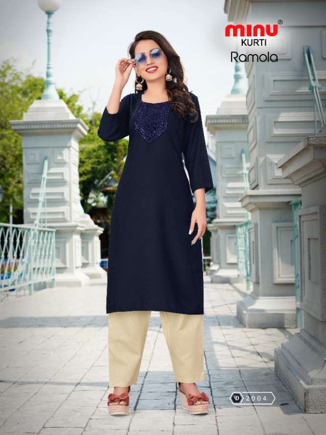 Minu RAMOLA Vol-2 Rayon Embroidered Kurtis-6P Catalog