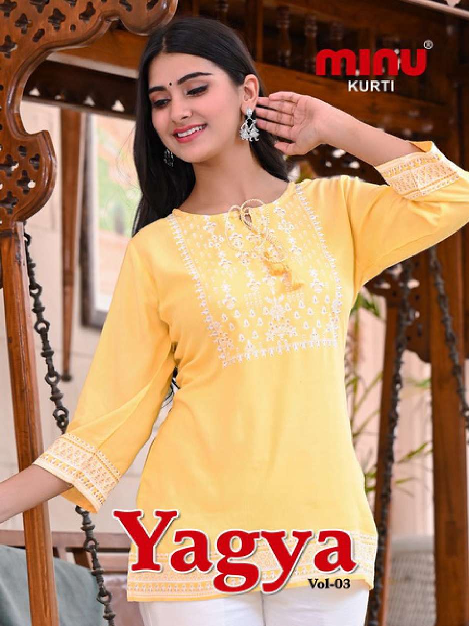 Minu YAGYA Vol-3 Rayon Printed Top-4P Catalog