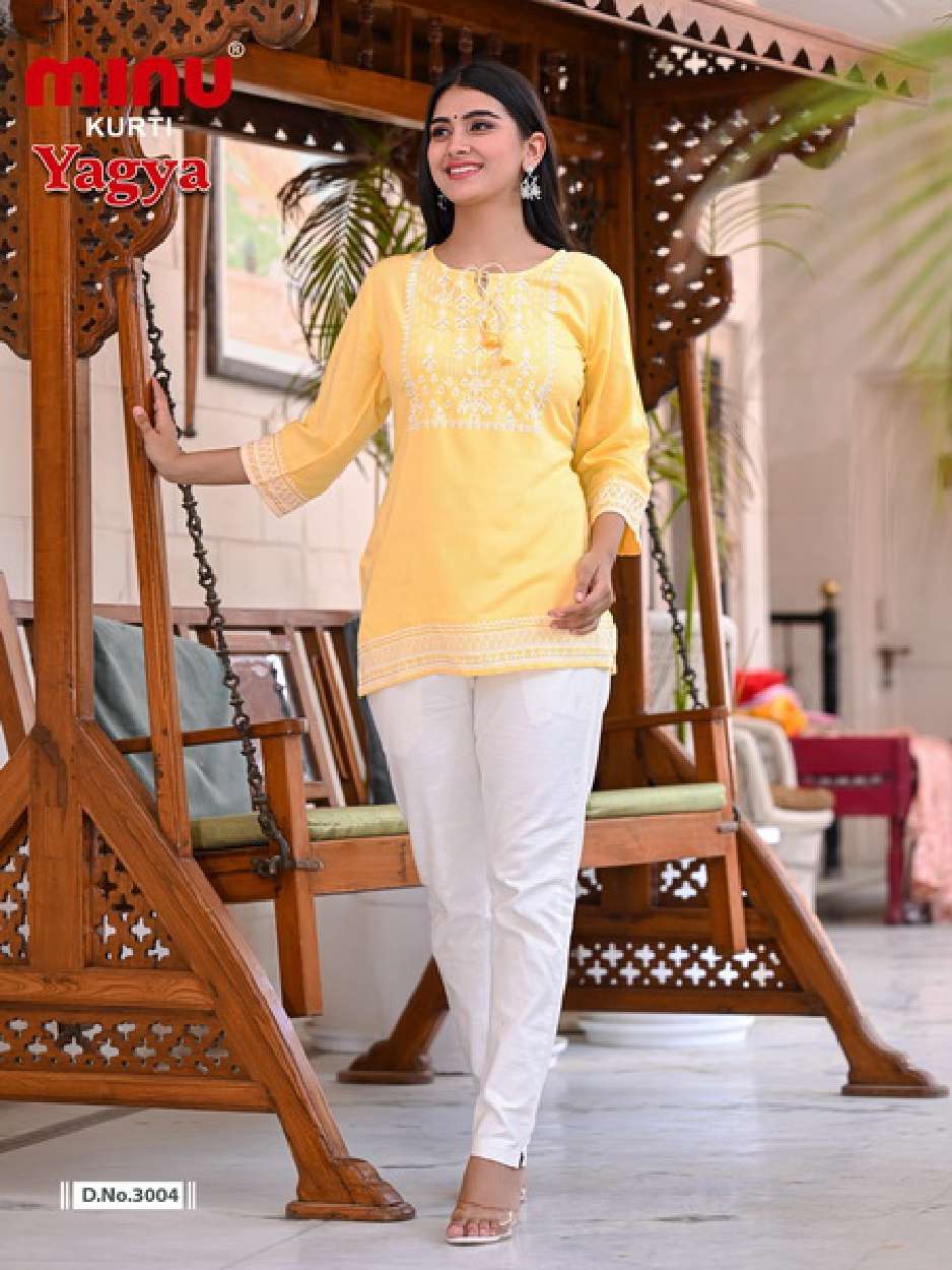 Minu YAGYA Vol-3 Rayon Printed Top-4P Catalog