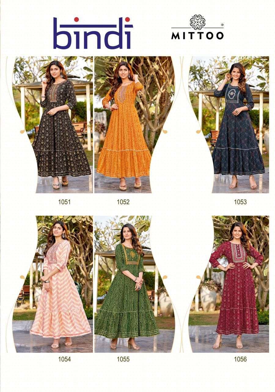 Mittoo Bindi Catalog Rayon Anarkali Kurtis