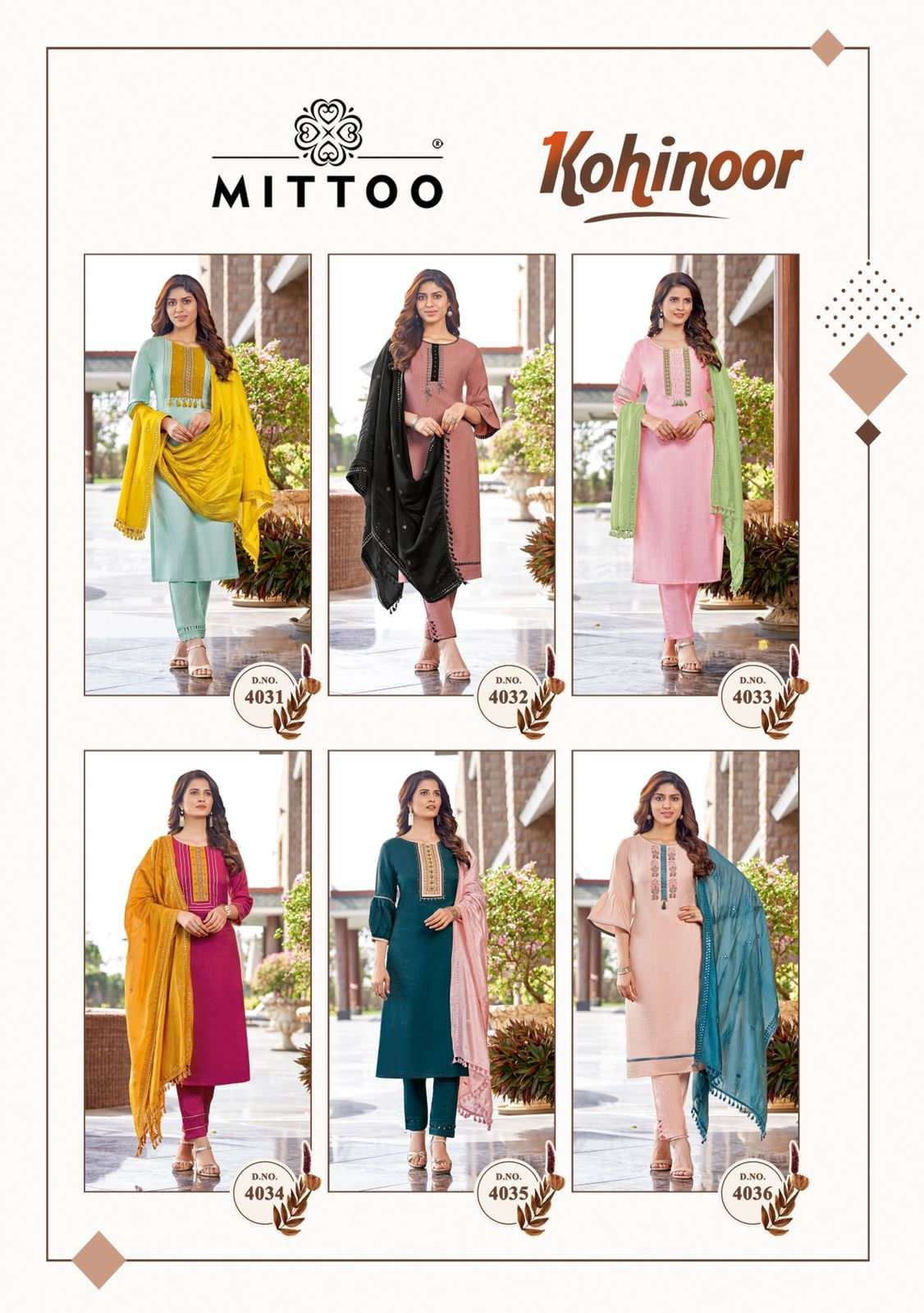Mittoo Kohinoor Catalog Viscose Silk Designer Top Bottom Dupatta