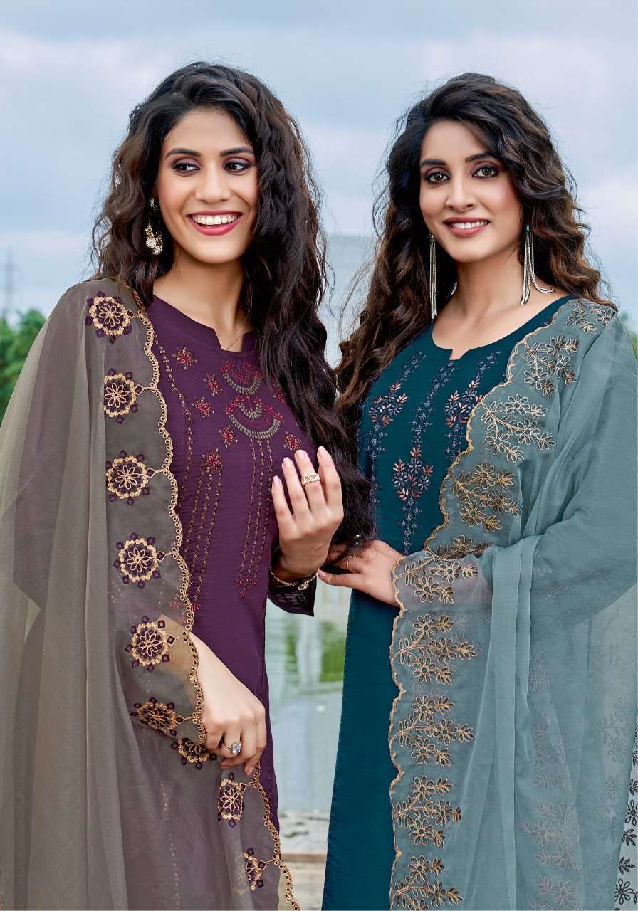 PINK MIRROR SUNSHINE EMBROIDERY FULL STITCH TOP PANT WITH DUPATTA