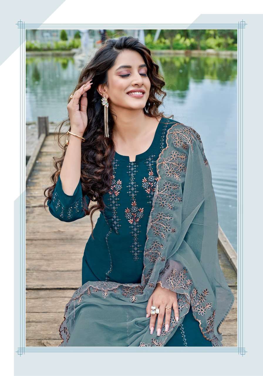 PINK MIRROR SUNSHINE EMBROIDERY FULL STITCH TOP PANT WITH DUPATTA