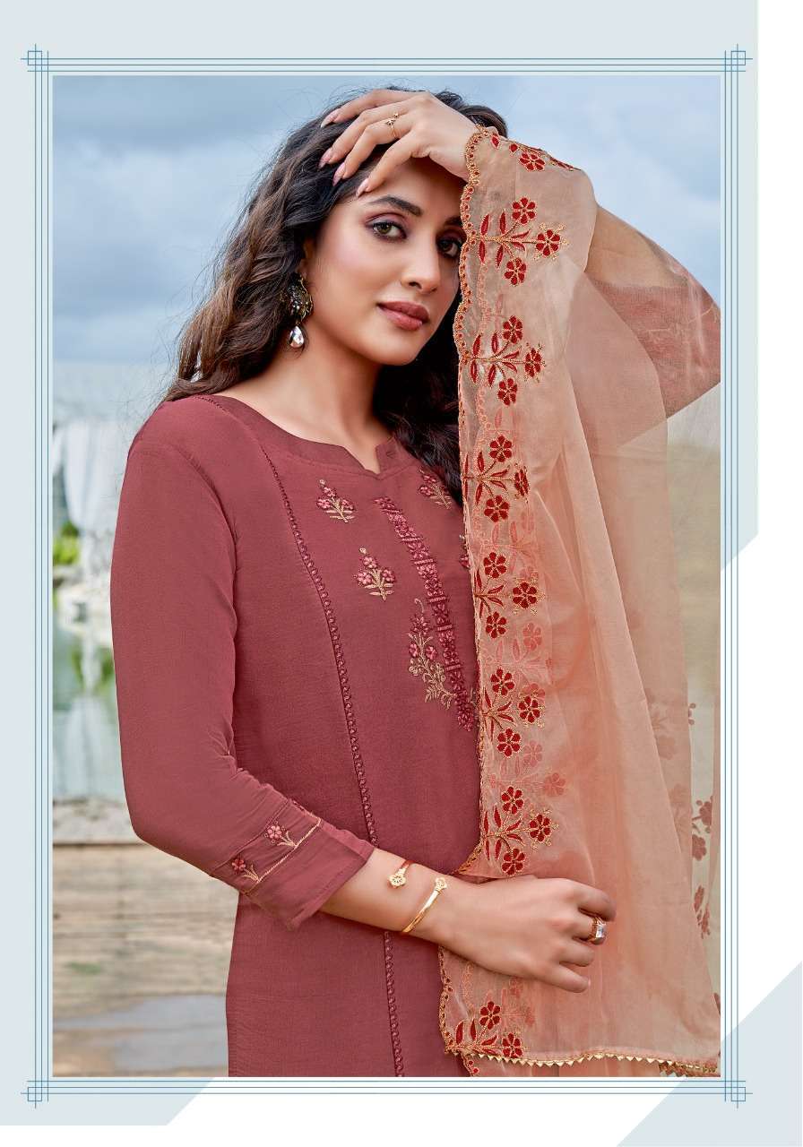 PINK MIRROR SUNSHINE EMBROIDERY FULL STITCH TOP PANT WITH DUPATTA