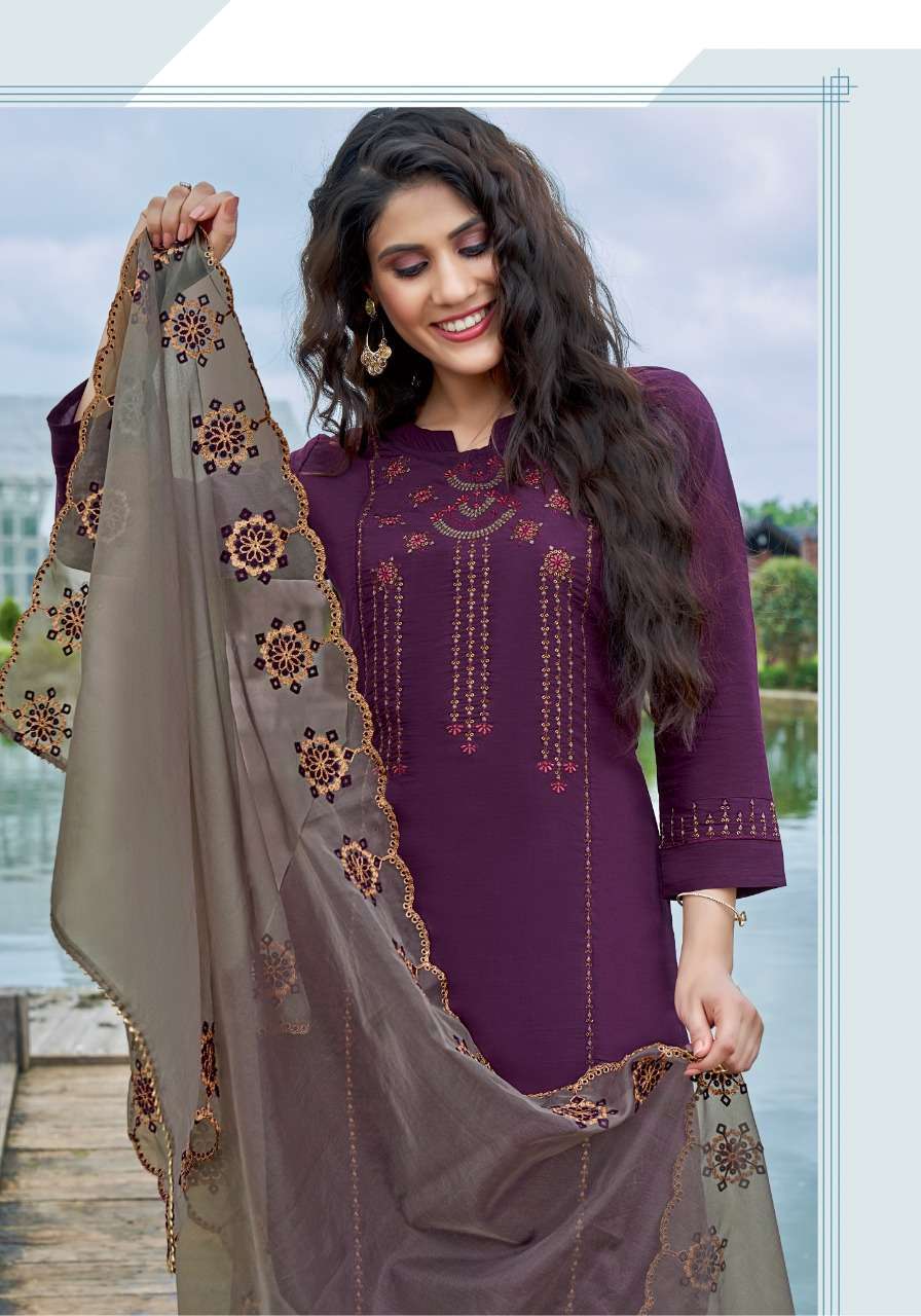 PINK MIRROR SUNSHINE EMBROIDERY FULL STITCH TOP PANT WITH DUPATTA