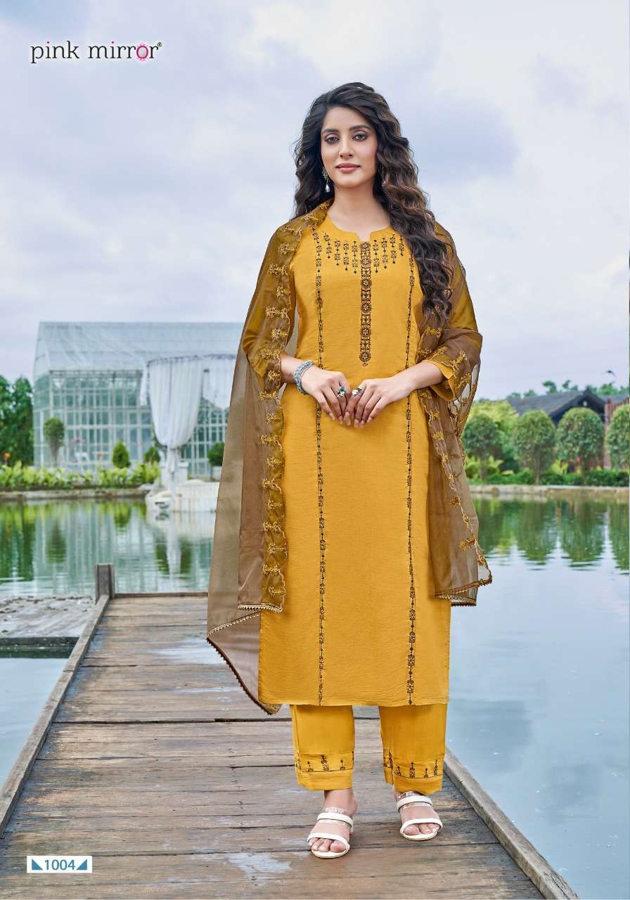 PINK MIRROR SUNSHINE EMBROIDERY FULL STITCH TOP PANT WITH DUPATTA