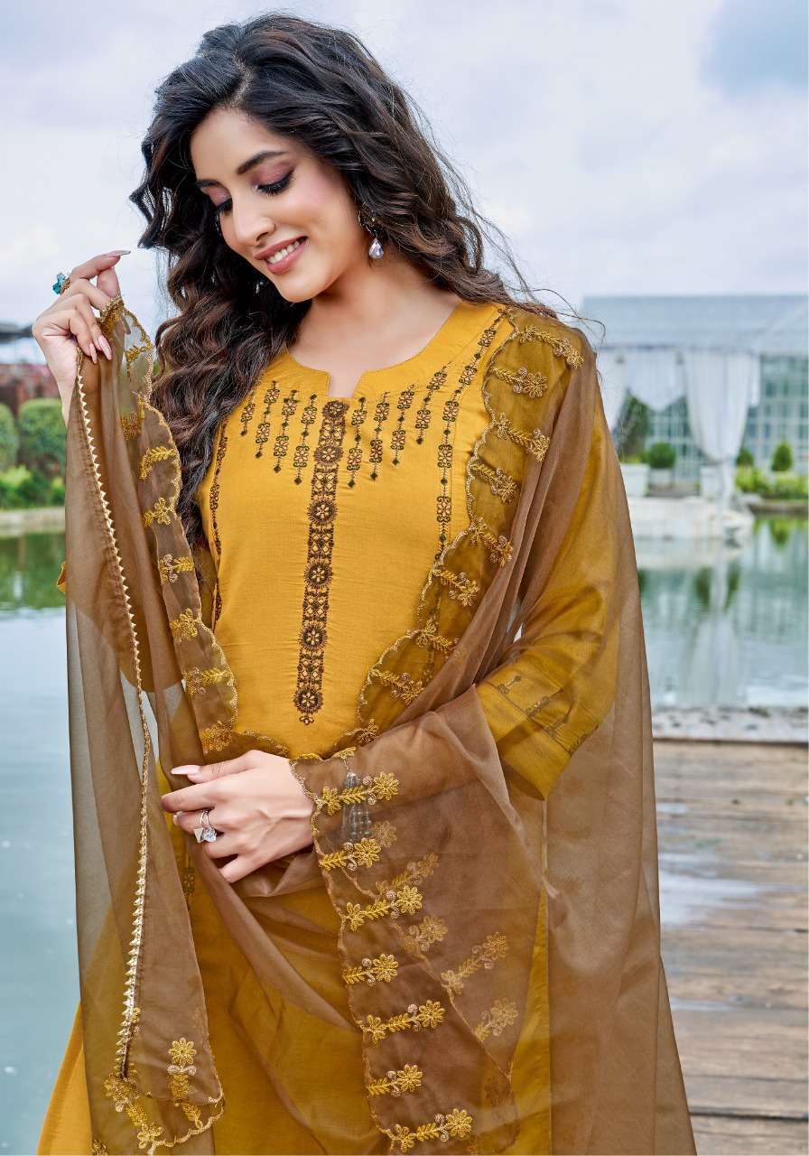 PINK MIRROR SUNSHINE EMBROIDERY FULL STITCH TOP PANT WITH DUPATTA